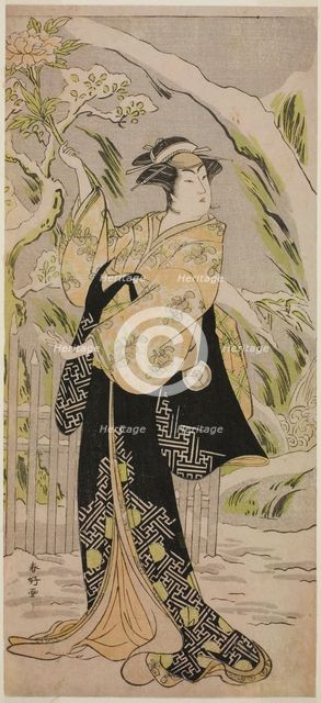 The Actor Iwai Hanshiro IV as Lady Yaehata in the Play Sanga no Sho Haru no Hanayome..., c.1787. Creator: Katsukawa Shunko.