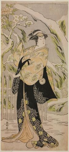 The Actor Iwai Hanshiro IV as Lady Yaehata in the Play Sanga no Sho Haru no Hanayome..., c.1787. Creator: Katsukawa Shunko