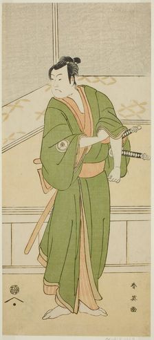 The Actor Iwai Hanshiro IV as Shirai Gompachi in the Play Gozen-gakari Sumo Soga..., c. 1793. Creator: Katsukawa Shun'ei
