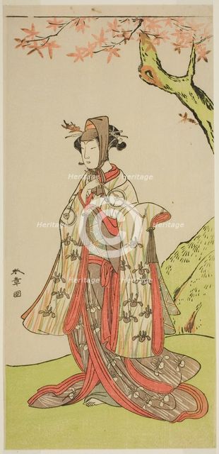The Actor Iwai Hanshiro IV as Princess Sakura (Sakura Hime) in the Play Wada Sakamori..., c. 1773. Creator: Shunsho.