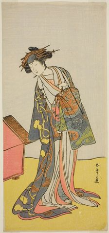The Actor Iwai Hanshiro IV as the Courtesan Agemaki in the Play Sukeroku Yukari no..., c. 1776. Creator: Shunsho