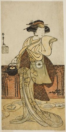 The Actor Iwai Hanshiro IV as Tsukisayo in the Play Gohiiki Nenne Soga, Performed..., c. 1779. Creator: Shunsho