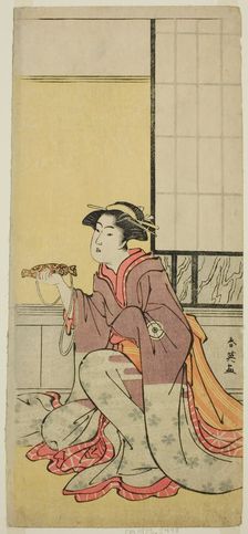 The Actor Iwai Hanshiro IV as Yae (?), in the Play Sugawara Denju Tenarai Kagami (?)..., c. 1788. Creator: Katsukawa Shun'ei