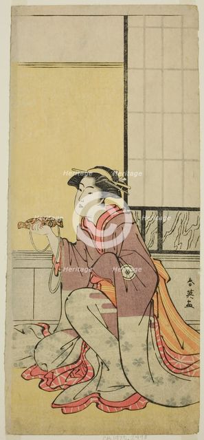 The Actor Iwai Hanshiro IV as Yae (?), in the Play Sugawara Denju Tenarai Kagami (?)..., c. 1788. Creator: Katsukawa Shun'ei.