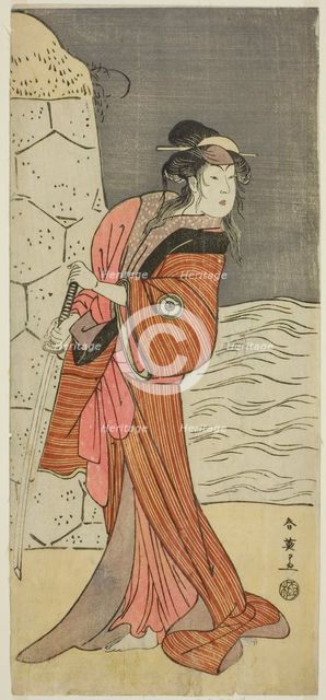 The Actor Iwai Hanshiro IV as Yaegushi no Oroku (?) in the Play Keisei Kogane no..., c1792. Creator: Katsukawa Shun'ei.
