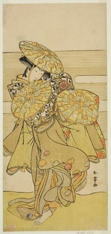 The Actor Iwai Hanshiro IV in the Hanagasa Dance in the Play Iromi-gusa Shiki no..., c. 1781. Creator: Katsukawa Shunjo