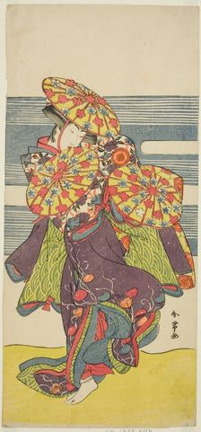 The Actor Iwai Hanshiro IV in the Hanagasa Dance in the Play Iromi-gusa Shiki no..., c. 1781. Creator: Katsukawa Shunjo