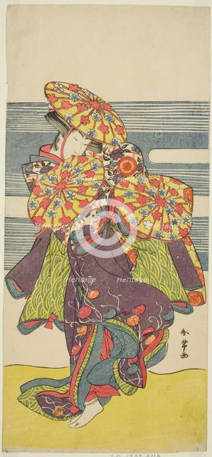 The Actor Iwai Hanshiro IV in the Hanagasa Dance in the Play Iromi-gusa Shiki no..., c. 1781. Creator: Katsukawa Shunjo.