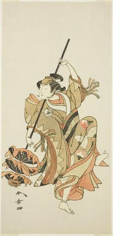 The Actor Iwai Hanshiro IV in the "Sangai-gasa" (Triple-Umbrella) Dance Interlude of..., c. 1771. Creator: Shunsho