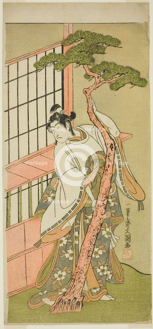 The Actor Ichikawa Monnosuke II as Tsunewaka-maru in the Play Iro Moyo Aoyagi.., c. 1775. Creator: Ippitsusai Buncho.