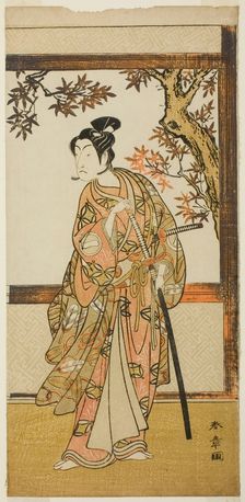 The Actor Ichikawa Monnosuke II as Shinokobe Shoji Yukihira in the Play Gohiiki Kanjincho..., c1773. Creator: Shunsho