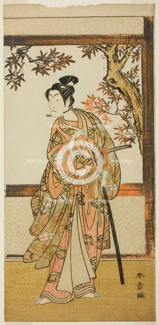 The Actor Ichikawa Monnosuke II as Shinokobe Shoji Yukihira in the Play Gohiiki Kanjincho..., c1773. Creator: Shunsho.
