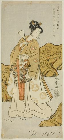 The Actor Ichikawa Monnosuke II as Shira-giku, a Temple Page, In the Play Haru wa Soga..., c. 1772. Creator: Shunsho