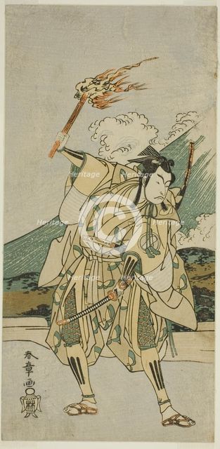 The Actor Ichikawa Monnosuke II as Soga no Goro Tokimune in the Play Haru wa Soga..., c. 1772. Creator: Shunsho.