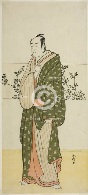 The Actor Ichikawa Monnosuke II, Possibly as Matsuya Soshichi, in the Play Chiyo no..., c. 1785. Creator: Katsukawa Shunko.