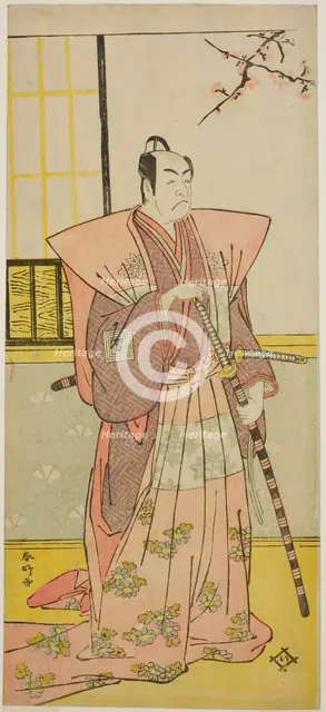 The Actor Ichikawa Omezo I as Koyurugi Motomenosuke (?) in the Play Haru no Nishiki..., c. 1790. Creator: Katsukawa Shunko.