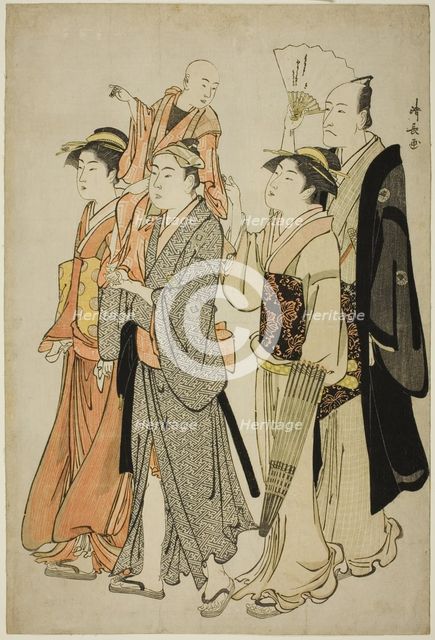 The Actor Ichikawa Danjuro V and his family, from an untitled series of four prints..., c. 1783/84. Creator: Torii Kiyonaga.