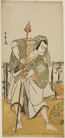 The Actor Ichikawa Danjuro V as Taira no Masakado Disguised as the Pilgrim Junjo in the..., c. 1777. Creator: Shunsho