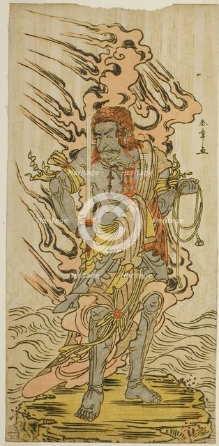 The Actor Ichikawa Danjuro V as a Stone Image of Fudo Myoo in the Play Kitekaeru...n, c. 1780. Creator: Shunsho.