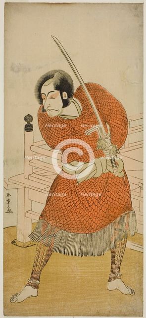 The Actor Ichikawa Danjuro V as Abe no Sadato in the Play Oshu Adachi ga Hara, Performed..., c.1777. Creator: Shunsho.