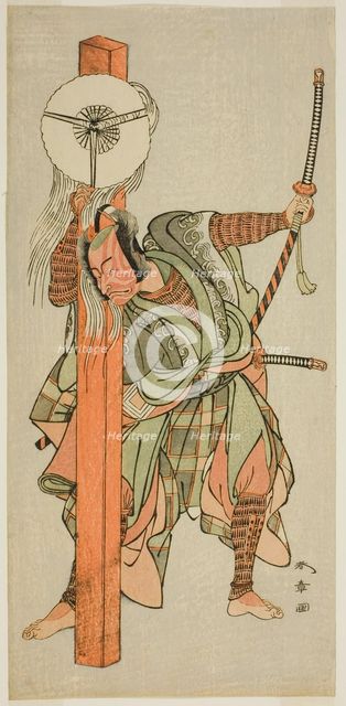 The Actor Ichikawa Danjuro V as Atomi no Ichii in the Play Miya-bashira Iwao no Butai..., c. 1773. Creator: Shunsho.