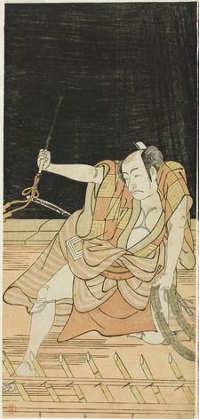 The Actor Ichikawa Danjuro V as Issun Tokubei in Act Eight of the Play Natsu Matsuri..., c. 1779. Creator: Katsukawa Shunko