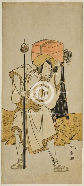 The Actor Ichikawa Danjuro V as Moriya no Daijin Disguised as Rokuju-rokubu in the Play..., c. 1773. Creator: Shunsho.