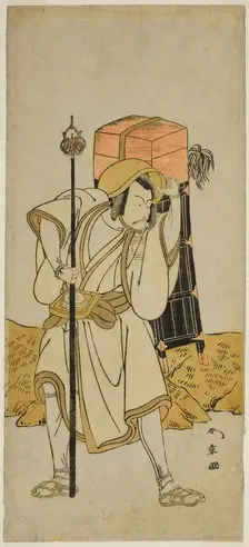 The Actor Ichikawa Danjuro V as Moriya no Daijin Disguised as Rokuju-rokubu in the Play..., c. 1773. Creator: Shunsho