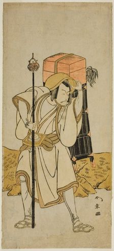 The Actor Ichikawa Danjuro V as Moriya no Daijin Disguised as Rokuju-rokubu in the Play..., c. 1773. Creator: Shunsho