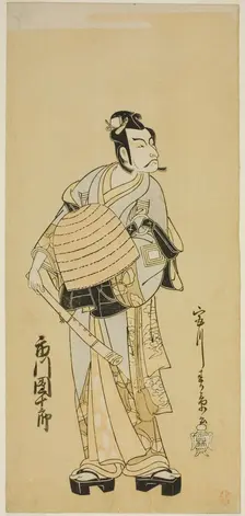 The Actor Ichikawa Danjuro V as Soga no Goro Disguised as a Komuso in the Play..., c. 1771. Creator: Shunsho