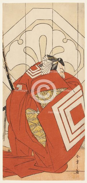 The Actor Ichikawa Danjuro V in a "Shibaraku" Role, Probably as Kato Hyoeisa Shigemitsu..., c. 1777. Creator: Shunsho.