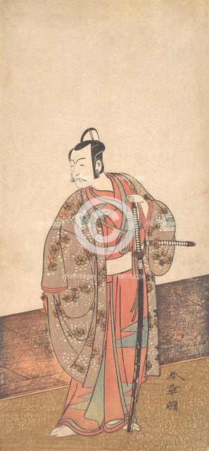 The Actor Ichikawa Danjuro V standing inside of a house and in front of an engawa, ca. 1772. Creator: Shunsho.