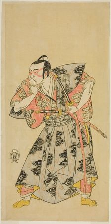 The Actor Ichikawa Danzo III as Fuwa Banazemon in the Play Date Moyo Kumo ni Inazuma..., c. 1768. Creator: Shunsho