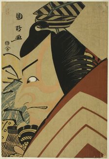 The actor Ichikawa Ebizo as Usui Arataro Sadamitsu in the Shibaraku scene of the play "Sei..., 1796. Creator: Utagawa Kunimasa