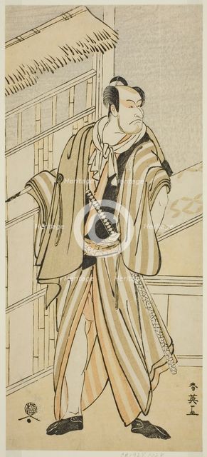 The Actor Ichikawa Ebizo (Danjuro V) as Banzui Chobei in the Play Gozen-gakari Sumo..., c. 1793. Creator: Katsukawa Shun'ei.