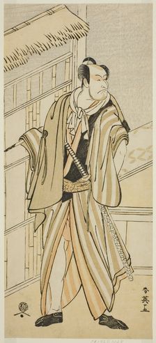 The Actor Ichikawa Ebizo (Danjuro V) as Banzui Chobei in the Play Gozen-gakari Sumo..., c. 1793. Creator: Katsukawa Shun'ei