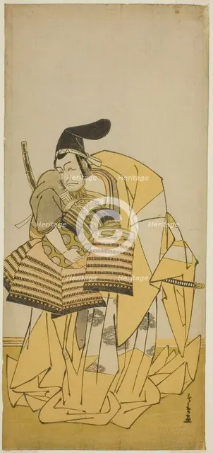 The Actor Ichikawa Ebizo III as Kudo Saemon Suketsune in the Play Kamuri Kotoba Soga..., c. 1776. Creator: Shunsho.