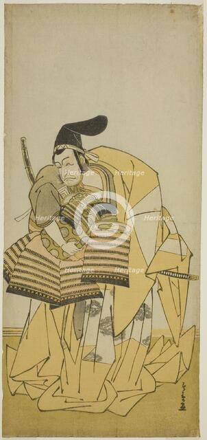 The Actor Ichikawa Ebizo III as Kudo Saemon Suketsune in the Play Kamuri Kotoba Soga..., c. 1776. Creator: Shunsho.