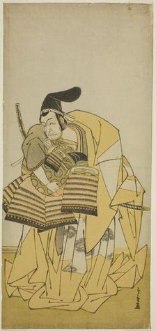 The Actor Ichikawa Ebizo III as Kudo Saemon Suketsune in the Play Kamuri Kotoba Soga..., c. 1776. Creator: Shunsho