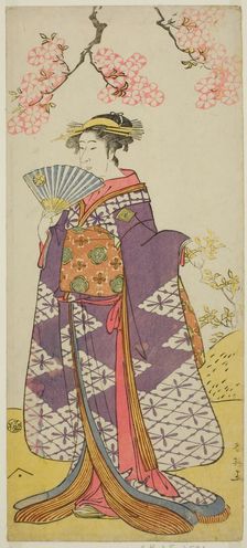 The Actor Ichikawa Komazo II as the Spirit of Lady Shiragiku in the Play Hatsu Midori..., c. 1791. Creator: Katsukawa Shun'ei