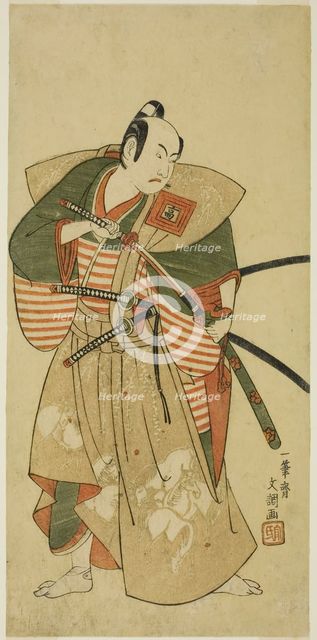 The Actor Ichikawa Komazo II as Kudo Saemon Suketsune (?) in the Play Haru wa Soga..., c. 1772. Creator: Ippitsusai Buncho.