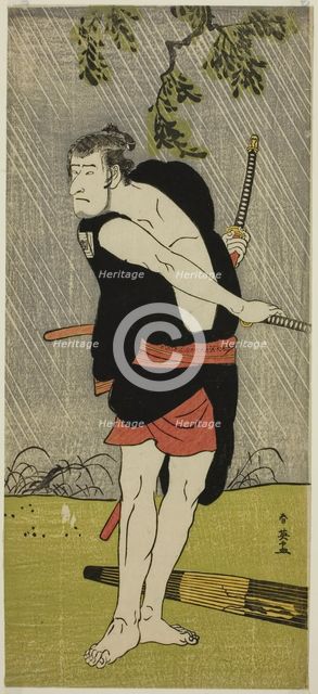 The Actor Ichikawa Komazo II as Ono Sadakuro in the Play Chuko Ryogoku Ori..., c. 1790. Creator: Katsukawa Shun'ei.