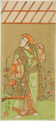 The Actor Ichikawa Komazo II as Soga no Juro Sukenari Disguised as a Fox Trapper..., c. 1770. Creator: Ippitsusai Buncho