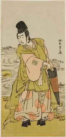 The Actor Ichikawa Yaozo II as Shii no Shosho Okinori in the Play Sugata no Hana Yuki..., c. 1776. Creator: Shunsho