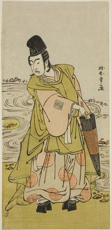 The Actor Ichikawa Yaozo II as Shii no Shosho Okinori in the Play Sugata no Hana Yuki..., c. 1776. Creator: Shunsho