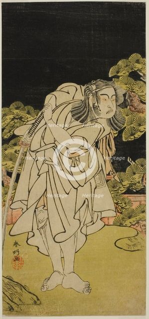 The Actor Ichikawa Yaozo II as Soga no Dozaburo (?) in the Play Kamuri Kotoba Soga no..., c1776. Creator: Katsukawa Shunko.