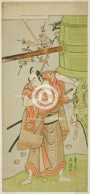 The Actor Ichikawa Yaozo II as Yoshimine no Munesada in the Play Kuni no Hana Ono..., c. 1771. Creator: Ippitsusai Buncho.