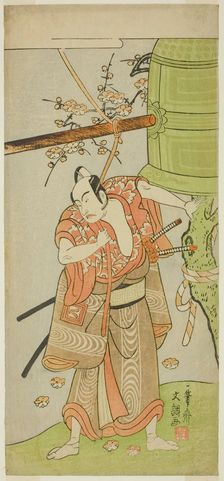 The Actor Ichikawa Yaozo II as Yoshimine no Munesada in the Play Kuni no Hana Ono..., c. 1771. Creator: Ippitsusai Buncho