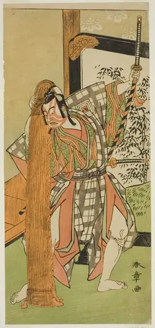 The Actor Ichikawa Yaozo II as Yoshimine no Munesada in the Play Kuni no Hana Ono no..., c. 1771. Creator: Shunsho
