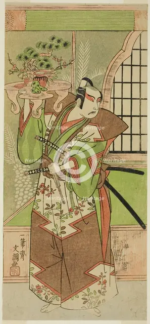The Actor Ichikawa Yaozo II in a pre-performance celebration of the play "Soga..., 1773. Creator: Ippitsusai Buncho.